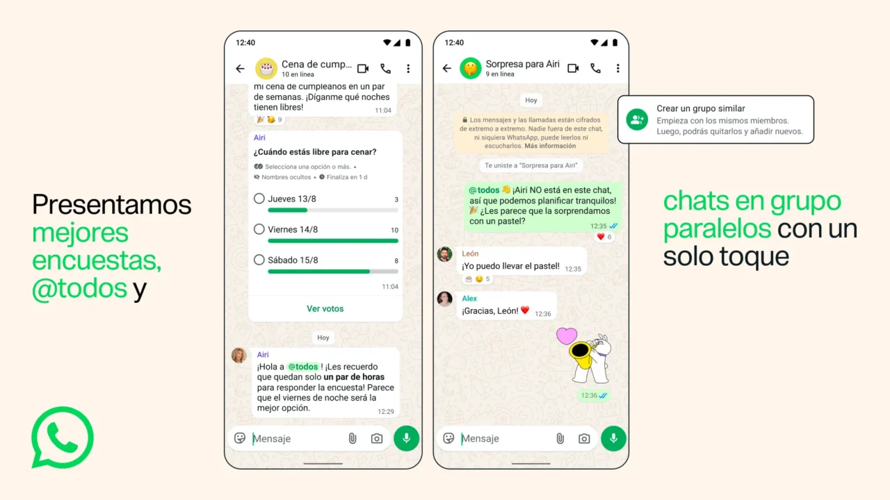 WhatsApp mejora los chats grupales con nuevas encuestas, menciones para todos y más funciones
